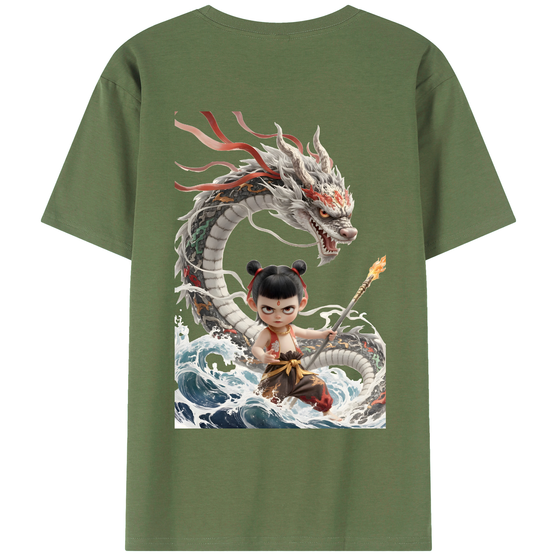 （画像用） Ne Zha 2 ナタ 魔童の大暴れ 綿100％ メンズ半袖Tシャツ（バックプリント） 通気性